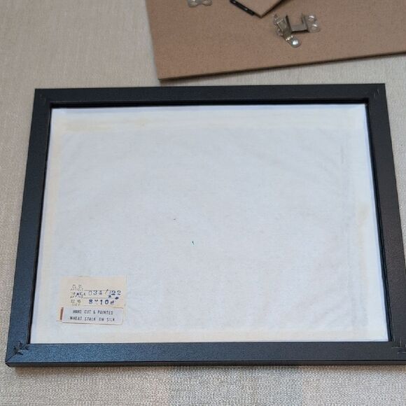 Framed Serene Coastal Scene Hand Cut Wheat Stalk Art on Silk - Picture 7 of 14